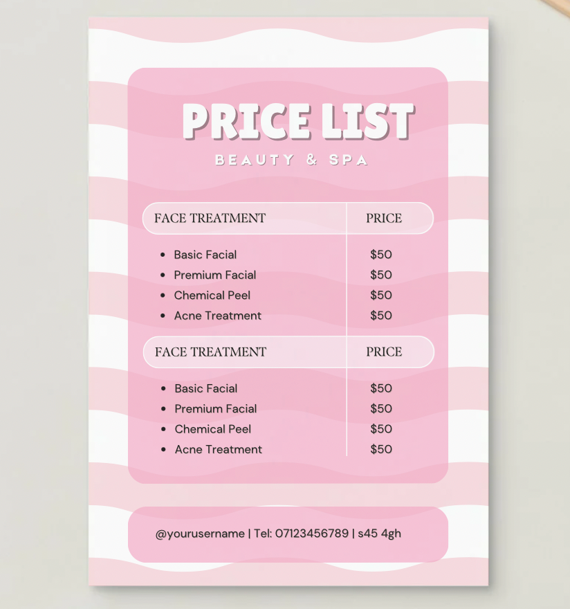 Pink Stripe Price Lists