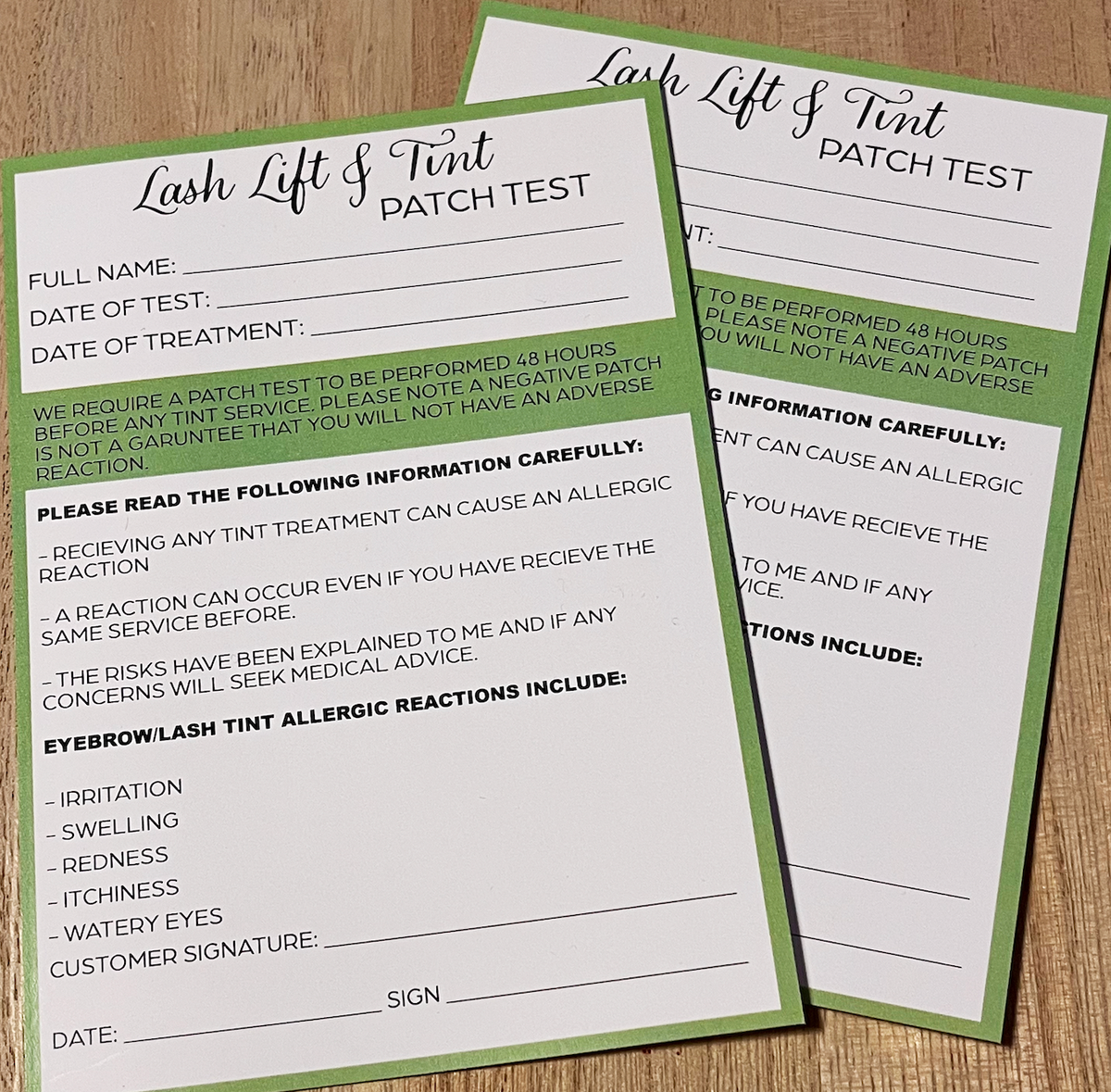 Lash lift & tint form
